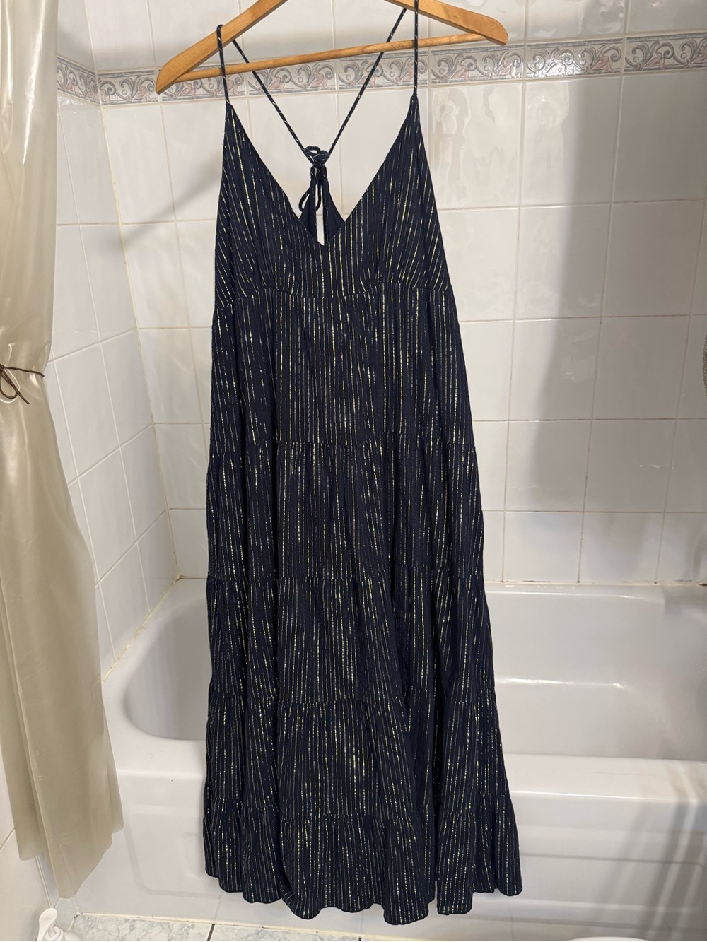 Boden Navy Dress with Gold Accent Straps